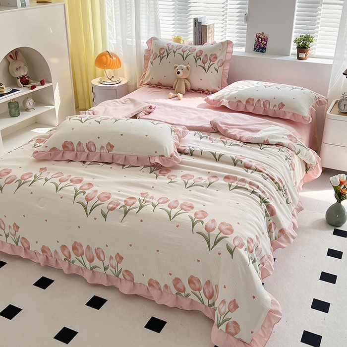 91家纺网 家纺一手货源 找家纺 梦莱斯 2024新款时尚舒适泡泡棉夏被四件套 密语