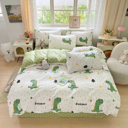 芊寻家居 2024新款全棉13372花卉系列四件套 恐龙点点