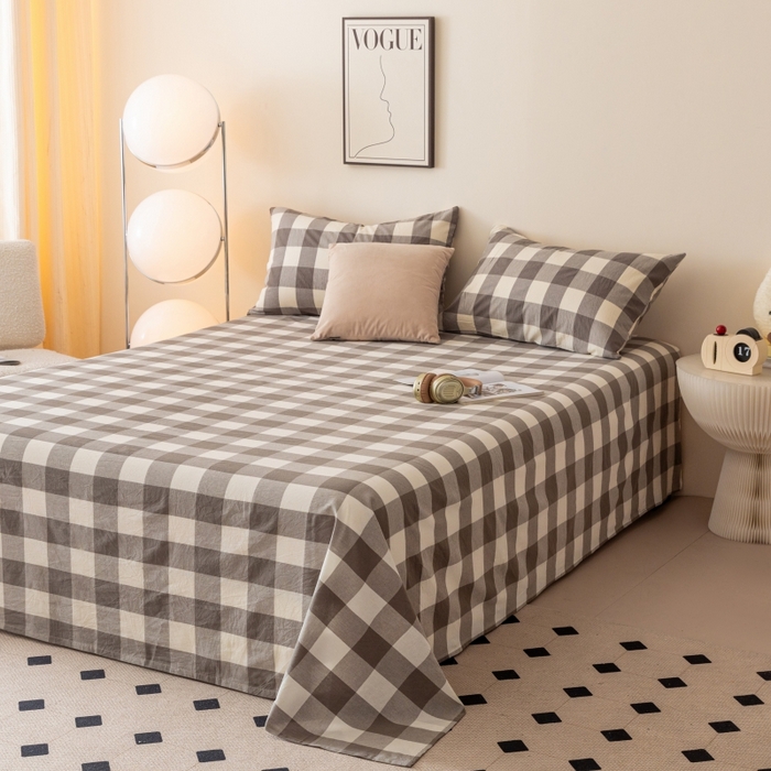 91家纺网 家纺一手货源 找家纺 寐眠 2024新款全棉水洗棉床单床笠单品-单床单 灰中格