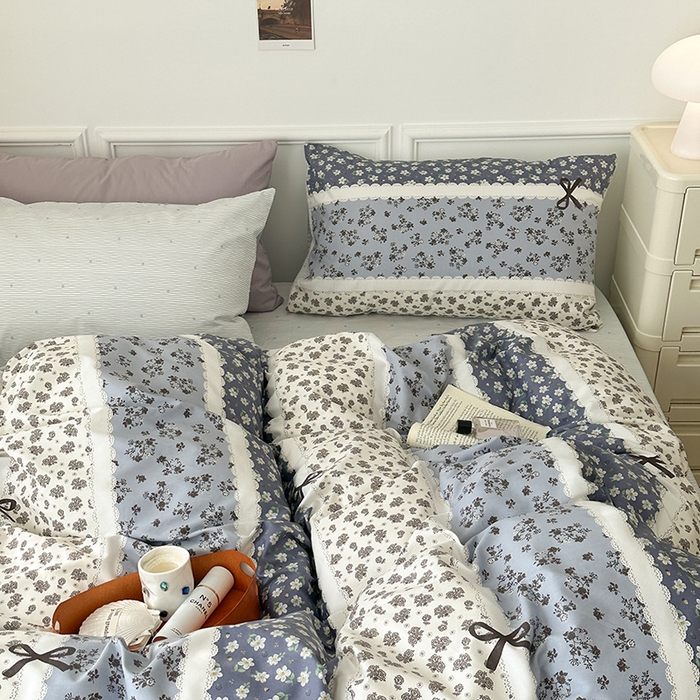 91家纺网 家纺一手货源 找家纺 昔可家纺 2024新款全棉春日复古印花四件套 中古蝴蝶结花