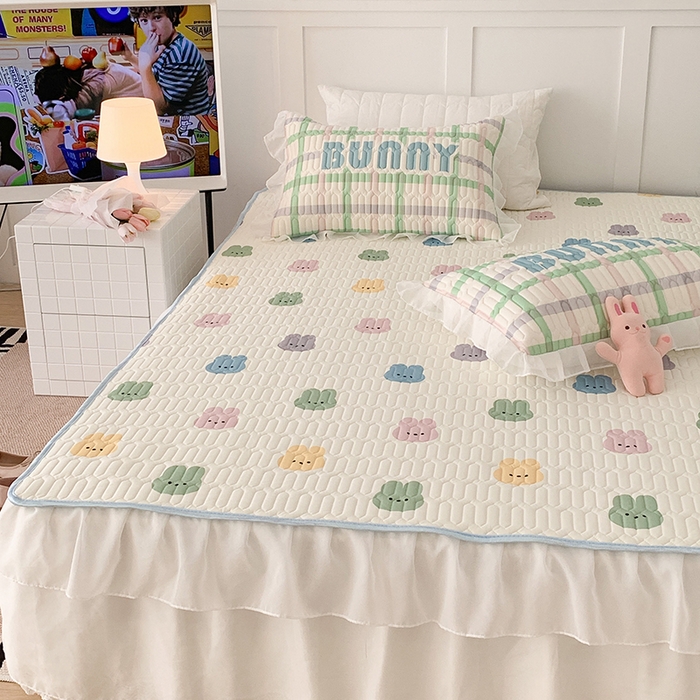 91家纺网 家纺一手货源 找家纺 昔可家纺 2024新款床裙款乳胶席 彩色小兔