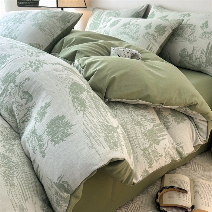 91家纺网 家纺一手货源 找家纺 HL原创 2024新款原创双层纱提花四件套 拾光-绿