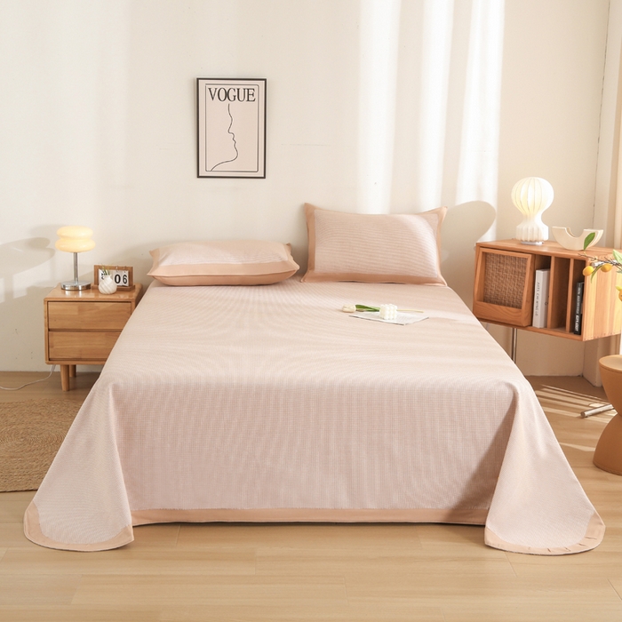 91家纺网 家纺一手货源 找家纺 金泰莱 2025新款加厚老粗布凉席三件套全棉老粗布床单纯棉床单软凉席 花溪