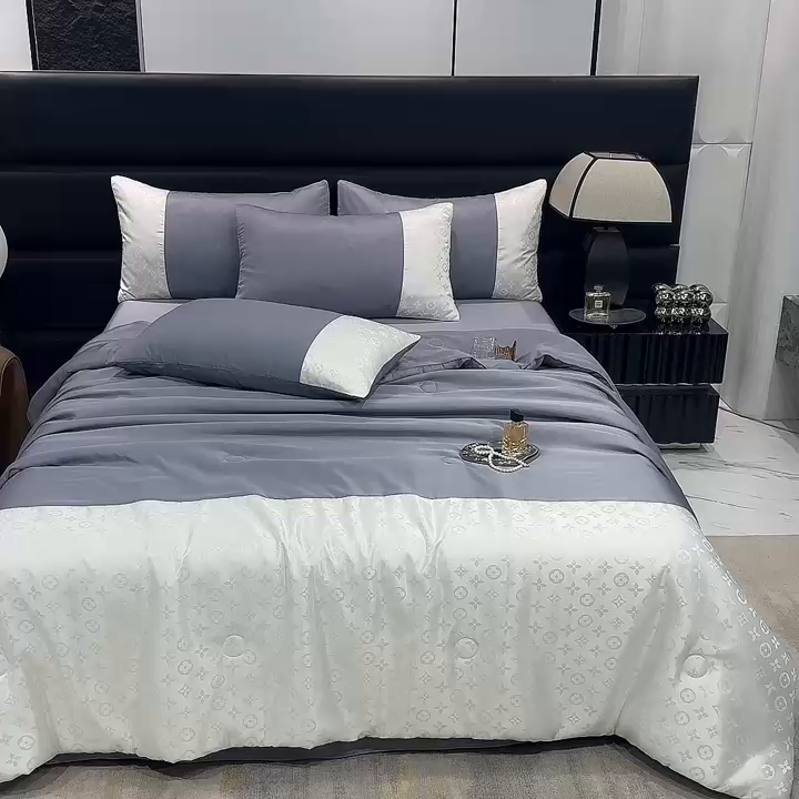 91家纺网 家纺一手货源 找家纺 梦之岛 2024新款水洗真丝提花空调被夏被四件套-路易公主 路易公主-灰