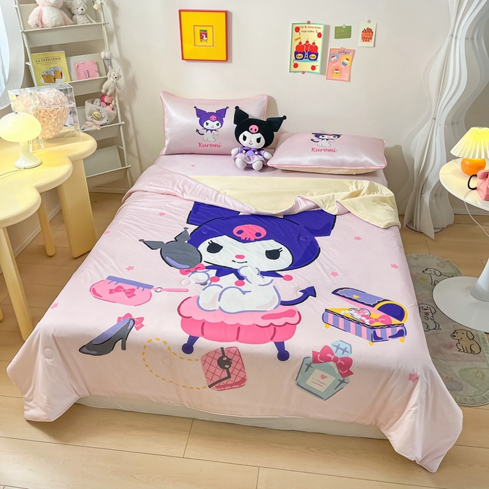 91家纺网 家纺一手货源 找家纺 博雅 2024新款三丽鸥凉感丝凉席夏被套件 大版-时尚库洛米