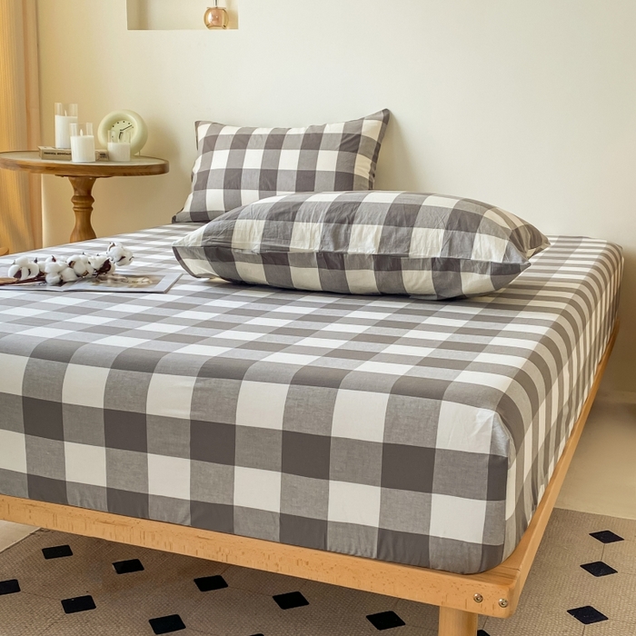 91家纺网 家纺一手货源 找家纺 寐眠 2024新款全棉水洗棉床单床笠单品-单床笠 灰中格