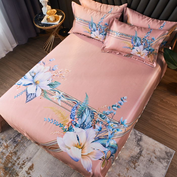 91家纺网 家纺一手货源 找家纺 大境 2024新款900d窝蜂冰丝凉席三件套 俏丽花姿