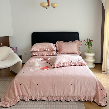 优悦生活馆 2024新款冰丝甜美风荷叶边款夏被四件套初夏系列  初夏-粉