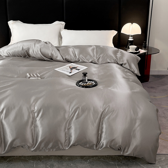 91家纺网 家纺一手货源 找家纺 梦舒羽 2025新款可水洗冰丝被套双人床被套带同款床单床笠四件套 典雅灰