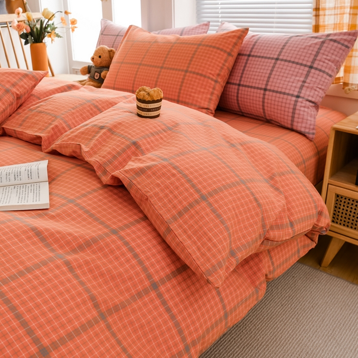 91家纺网 家纺一手货源 找家纺 柠萌家居 2024新款A类全棉色织水洗棉无印风四件套 瓦尔桔