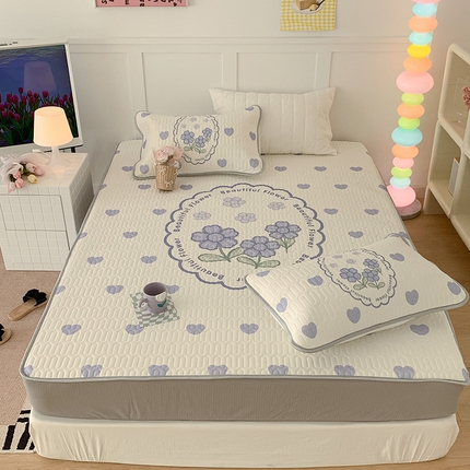 91家纺网 家纺一手货源 找家纺 昔可家纺 2024新款床笠款乳胶席 紫爱心小花朵