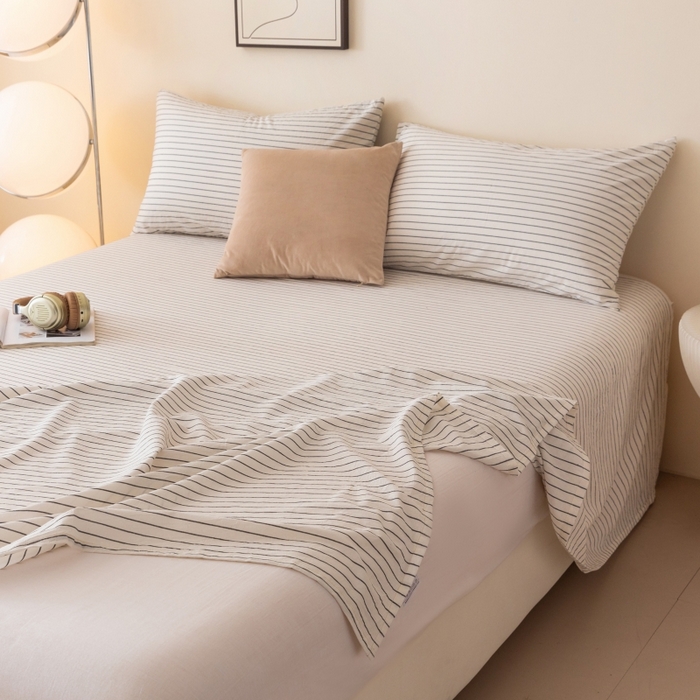 91家纺网 家纺一手货源 找家纺 寐眠 2024新款全棉水洗棉床单床笠单品-单床单 白细条