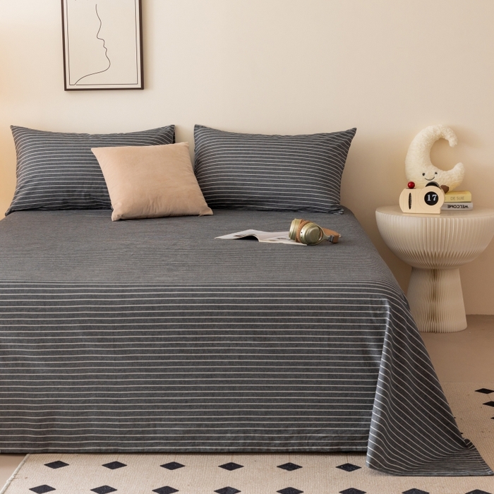 91家纺网 家纺一手货源 找家纺 寐眠 2024新款全棉水洗棉床单床笠单品-单床单 灰细条