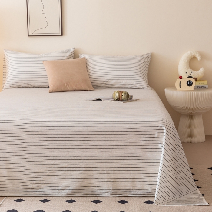 91家纺网 家纺一手货源 找家纺 寐眠 2024新款全棉水洗棉床单床笠单品-单床单 白细条