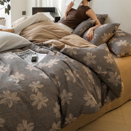 大米家居 2024新款全棉60支双层纱色织提花四件套 洛可-咖