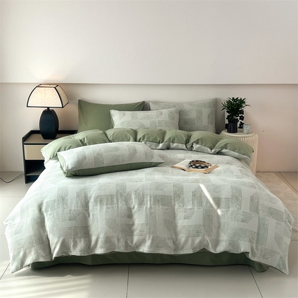 HL原创 2024新款原创双层纱提花四件套 几何-绿