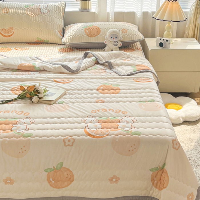 91家纺网 家纺一手货源 找家纺 福来临家纺 2025新款印花夏被 橙子兔