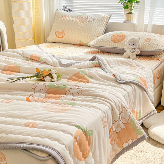 91家纺网 家纺一手货源 找家纺 福来临家纺 2025新款印花夏被 橙子兔