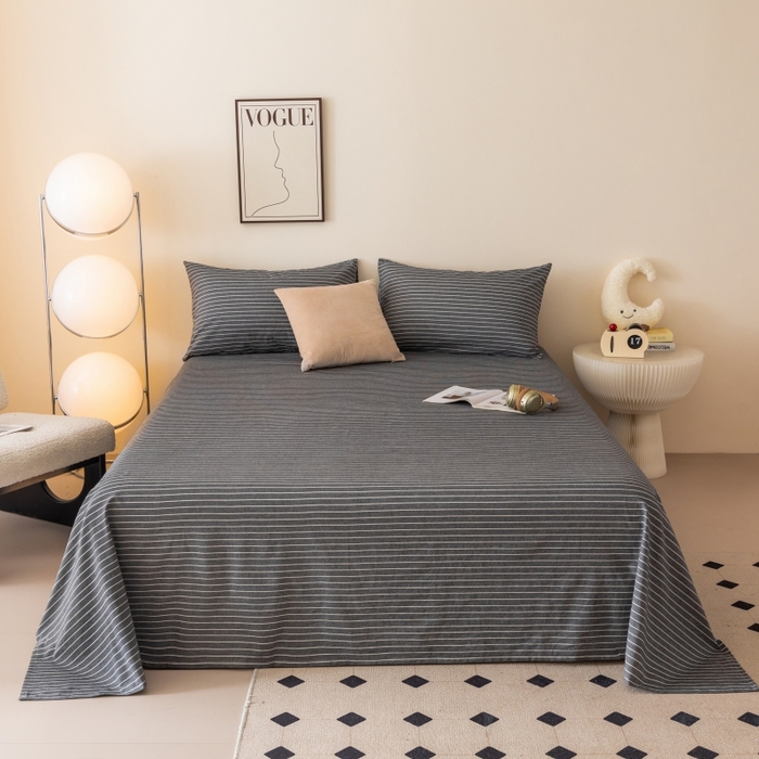 91家纺网 家纺一手货源 找家纺 寐眠 2024新款全棉水洗棉床单床笠单品-单床单 灰细条