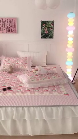 91家纺网 家纺一手货源 找家纺 昔可家纺 2024新款床裙款乳胶席 樱桃郁金香