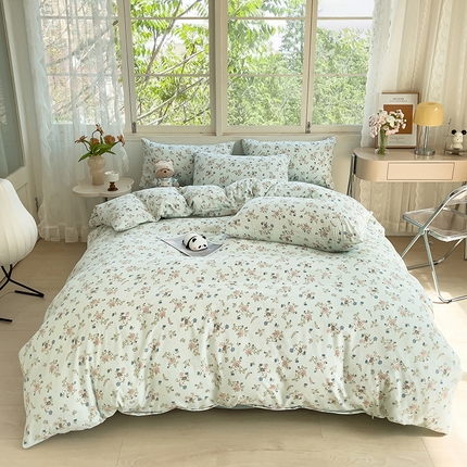 91家纺网 家纺一手货源 找家纺 乐萱家纺 2024新款水洗云朵棉小清新四件套超柔印花单被套 晨语蔓蔓
