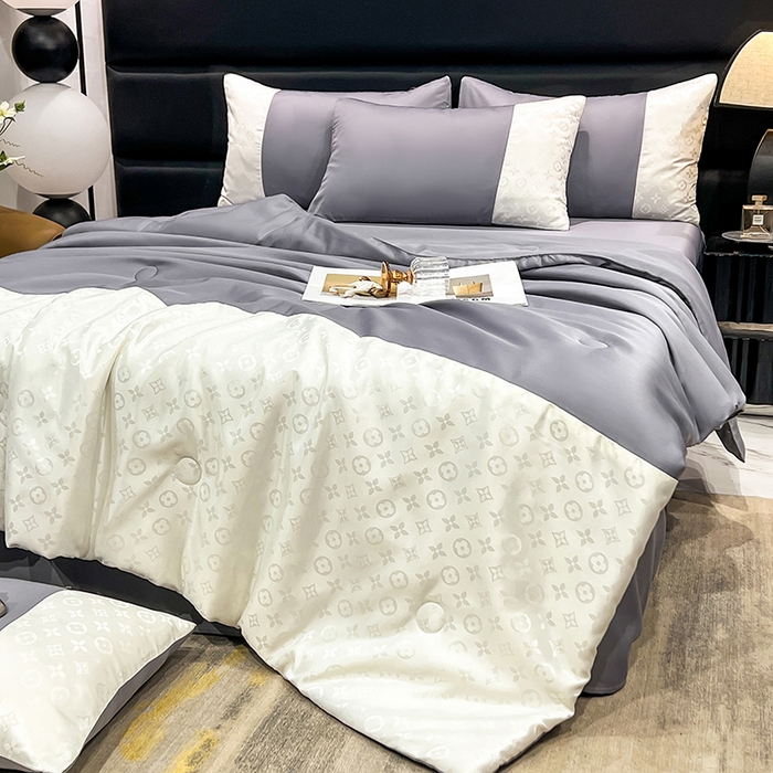 91家纺网 家纺一手货源 找家纺 梦之岛 2024新款水洗真丝提花空调被夏被四件套-路易公主 路易公主-灰