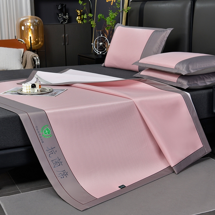 91家纺网 家纺一手货源 找家纺 简一 2024新款A类抗菌冰丝席--床单款 小千鸟格-经典抗菌席-粉