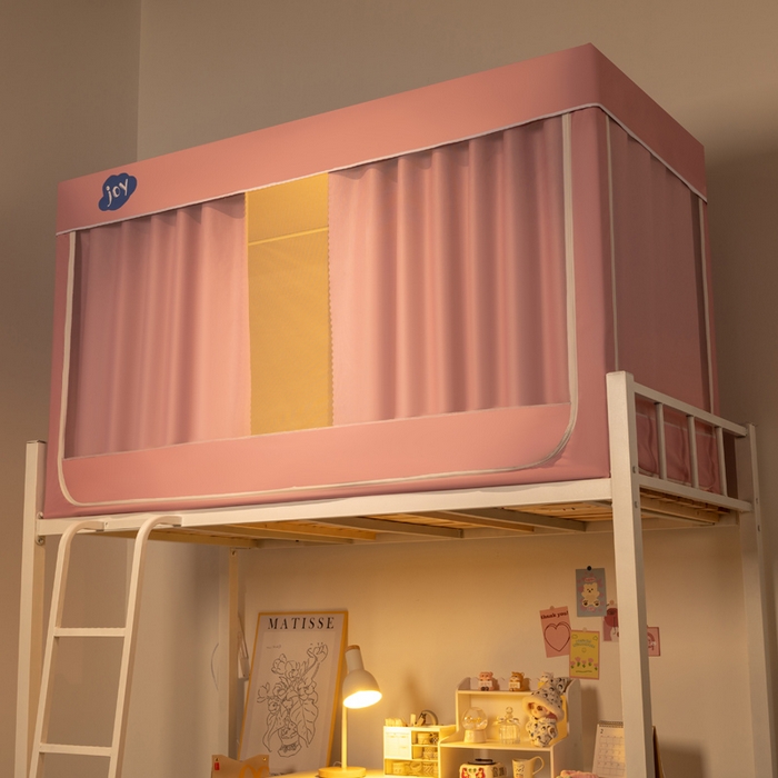 91家纺网 家纺一手货源 找家纺 新太阳 2025新款涂层纯色学生床帘款遮光蚊帐 涂层粉色