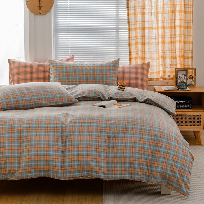 91家纺网 家纺一手货源 找家纺 柠萌家居 2024新款A类全棉色织水洗棉无印风四件套 芳华绿