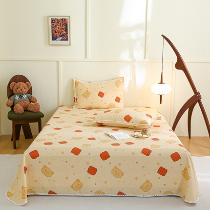 91家纺网 家纺一手货源 找家纺 萌宝 2025老粗布新款纯棉细纱三枚缎卡帆布花边款软凉席床单提供买家秀曲琦饼干