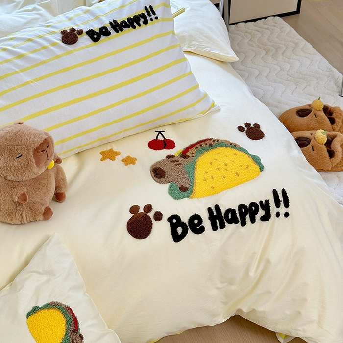 91家纺网 家纺一手货源 找家纺 澳萝拉 2024新款纯棉毛巾绣卡通四件套 坦克巴拉