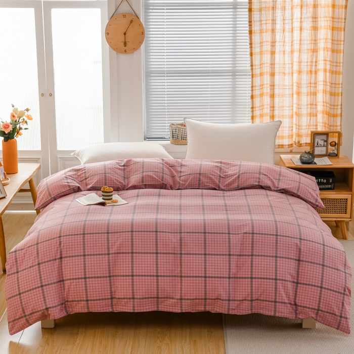 91家纺网 家纺一手货源 找家纺 柠萌家居 2024新款A类全棉色织水洗棉无印风四件套 瓦尔粉