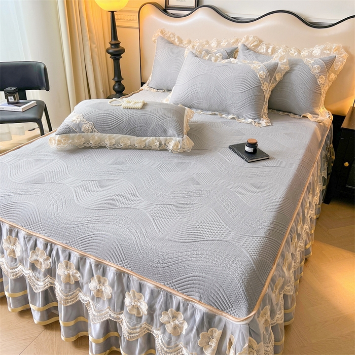 91家纺网 家纺一手货源 找家纺 虹星家纺 2024新款A类冰感凉豆豆可拆卸床裙席三件套 静谧灰