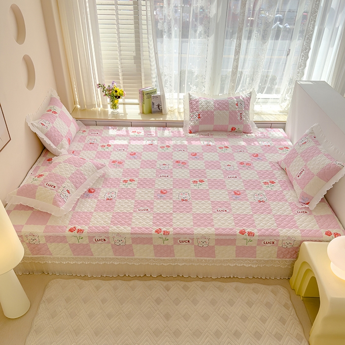 91家纺网 家纺一手货源 找家纺 冬然 2023新款全棉防滑榻榻米垫子炕垫纯棉床盖夹棉床单纯棉床单-幸福兔