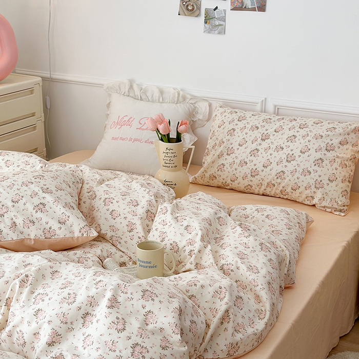 91家纺网 家纺一手货源 找家纺 昔可家纺 2024新款全棉春日复古印花四件套 杜乐丽花境