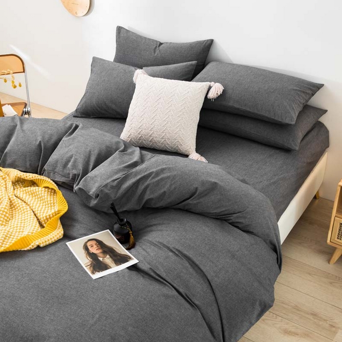 91家纺网 家纺一手货源 找家纺 柠萌家居 2024新款A类全棉色织水洗棉无印风四件套 深灰