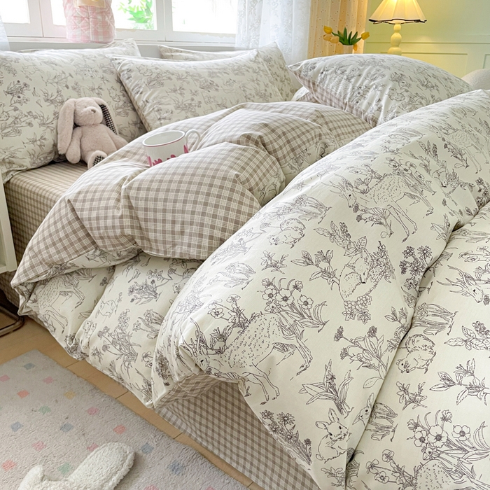 91家纺网 家纺一手货源 找家纺 芊寻家居 2024新款全棉13372花卉系列四件套 开心农场