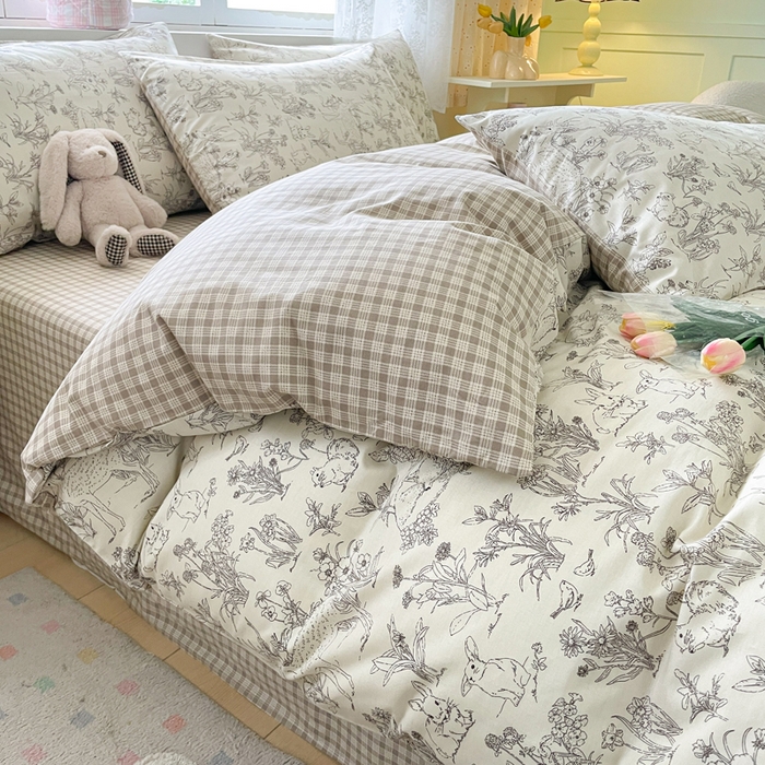 91家纺网 家纺一手货源 找家纺 芊寻家居 2024新款全棉13372花卉系列四件套 开心农场