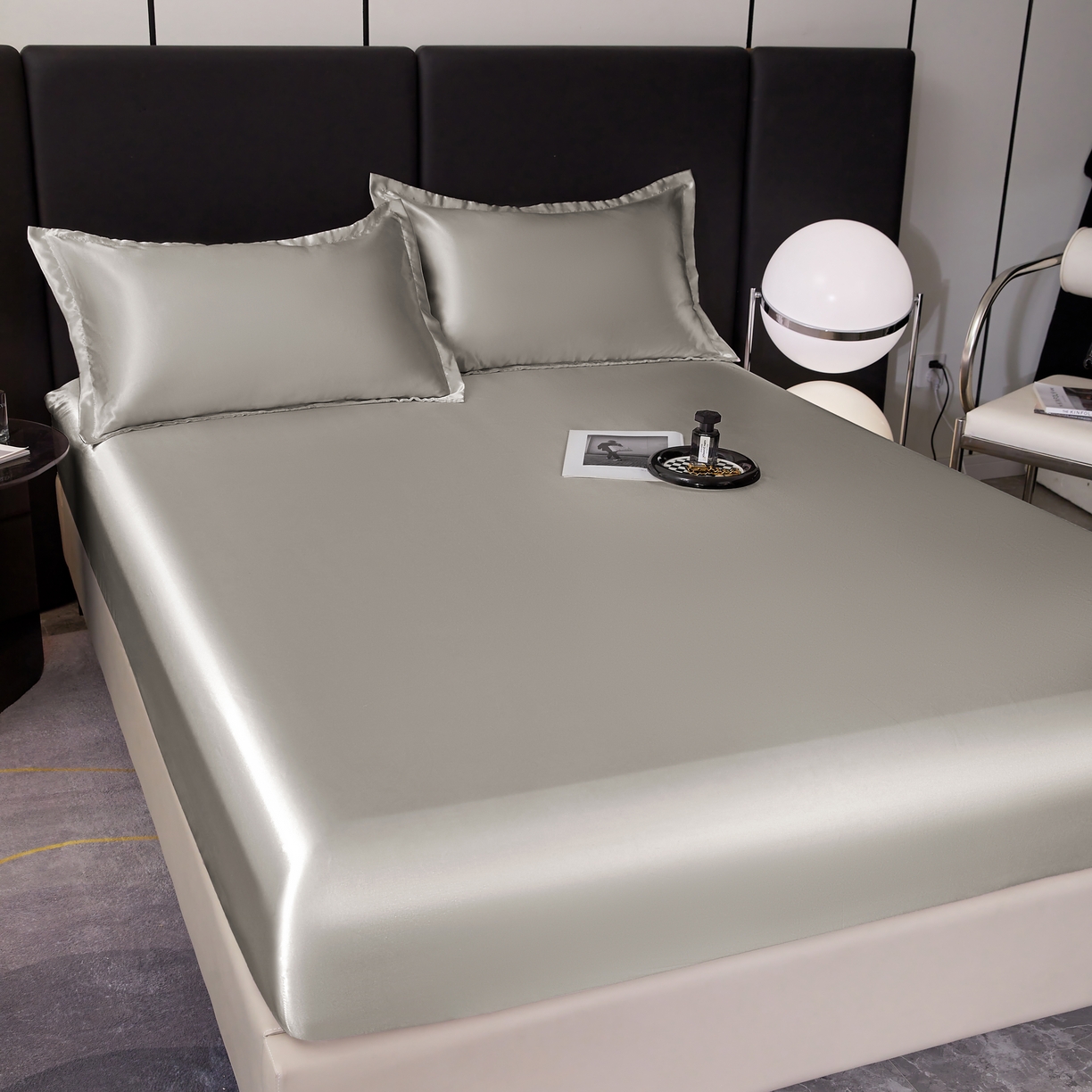 91家纺网 家纺一手货源 找家纺 梦舒羽 2025新款可水洗冰丝床垫保护套床笠三件套 典雅灰