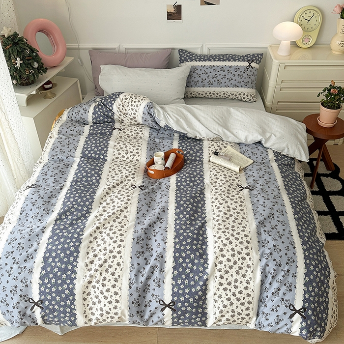 91家纺网 家纺一手货源 找家纺 昔可家纺 2024新款全棉春日复古印花四件套 中古蝴蝶结花