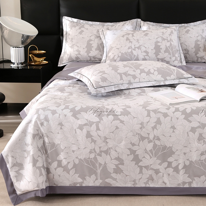 91家纺网 家纺一手货源 找家纺 梦莱斯 2024新款拼角宽边水洗天丝夏被四件套 清竹灰