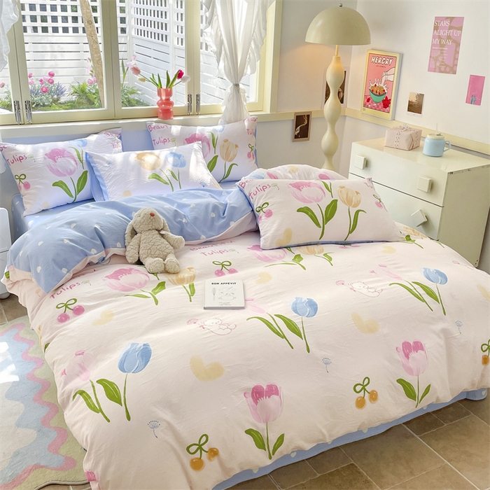 91家纺网 家纺一手货源 找家纺 盛秋家纺 2026新款水洗棉印花四件套-卡通系列 艾琳+蓝爱心