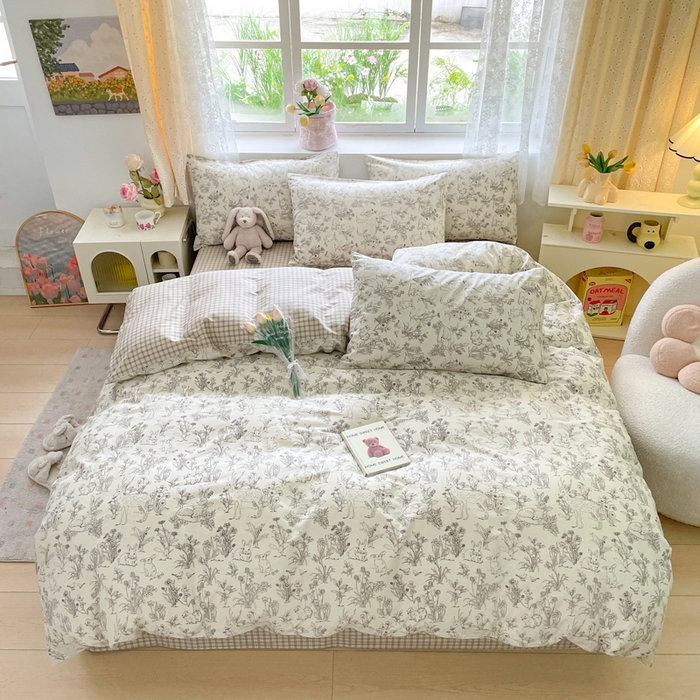 91家纺网 家纺一手货源 找家纺 芊寻家居 2024新款全棉13372花卉系列四件套 开心农场