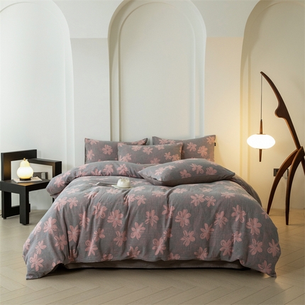 91家纺网 家纺一手货源 找家纺 （总）大米家居 2024新款全棉60支双层纱色织提花四件套