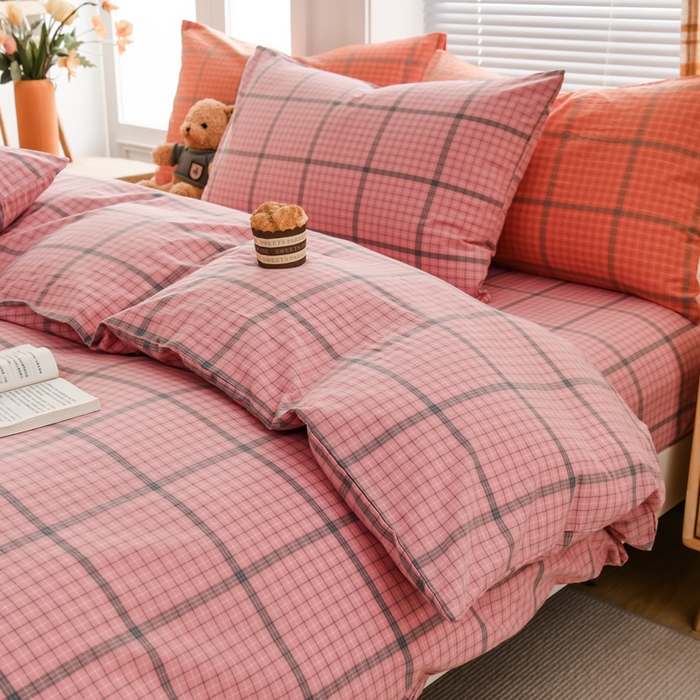 91家纺网 家纺一手货源 找家纺 柠萌家居 2024新款A类全棉色织水洗棉无印风四件套 瓦尔粉