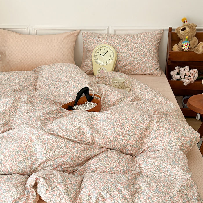 91家纺网 家纺一手货源 找家纺 昔可家纺 2024新款全棉春日复古印花四件套 橘调花海