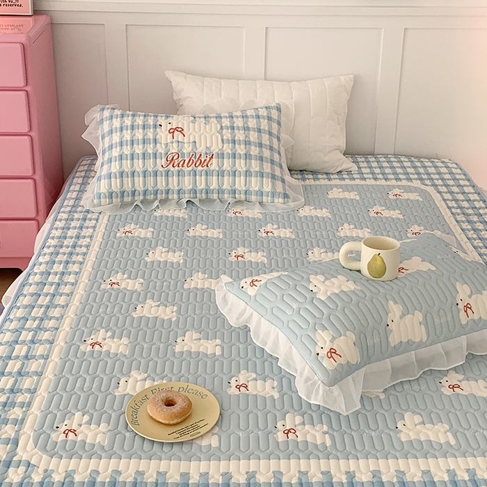 91家纺网 家纺一手货源 找家纺 昔可家纺 2024新款床裙款乳胶席 蝴蝶结小兔