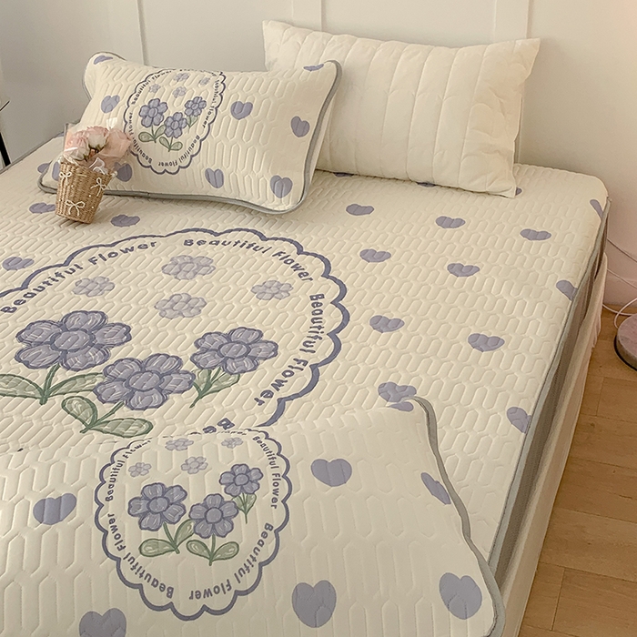 91家纺网 家纺一手货源 找家纺 昔可家纺 2024新款床笠款乳胶席 紫爱心小花朵