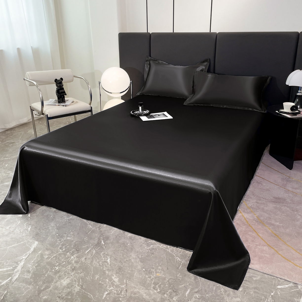 91家纺网 家纺一手货源 找家纺 梦舒羽 2025新款可水洗冰丝床垫保护罩防尘床单三件套 尊贵黑