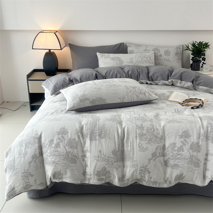 91家纺网 家纺一手货源 找家纺 HL原创 2024新款原创双层纱提花四件套 拾光-灰